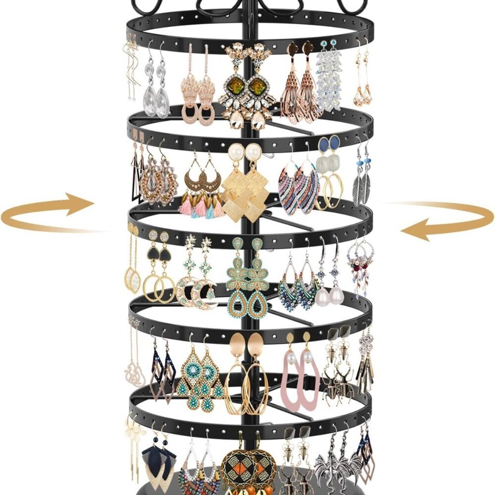 5 Tiers Metal Rotating Earring Holder Organizer Stand Adjustable Display Tree, 2